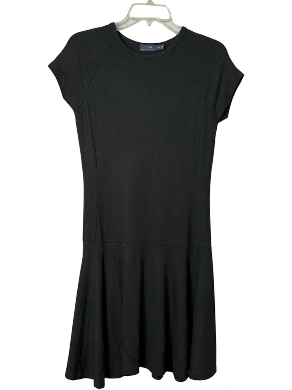 Polo Ralph Lauren Black Drop‎ Waist Flounce T Shirt Dress M Stretch